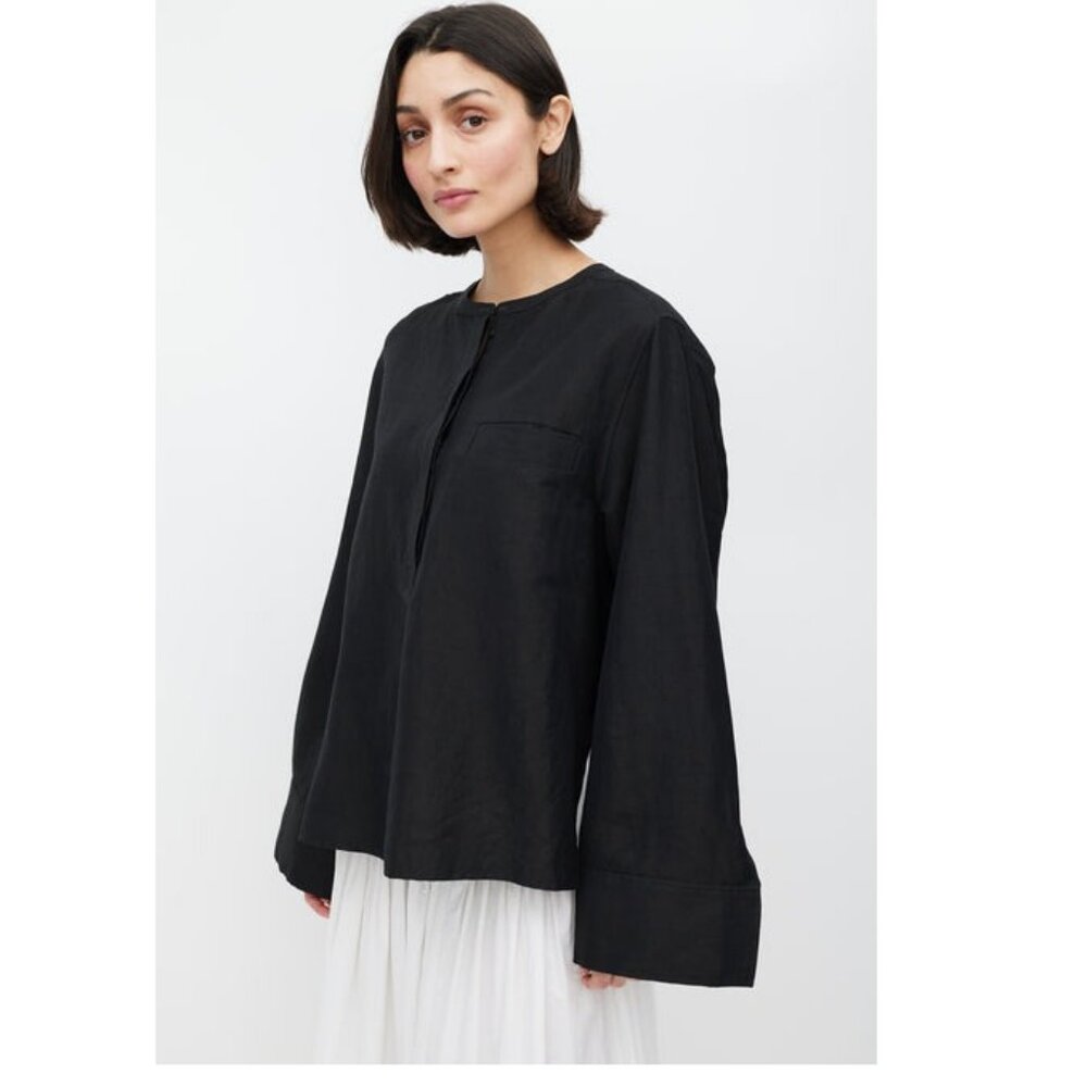 Toteme Black Linen Half Button Shirt
